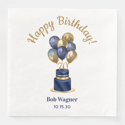 70歳の誕生日 ネイビーブルー 風船 ケーキ (正面)
