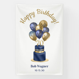 70歳の誕生日 ネイビーブルー 風船 ケーキ 横断幕