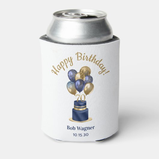 70歳の誕生日 ネイビーブルー 風船 ケーキ 缶クーラー (缶裏面)