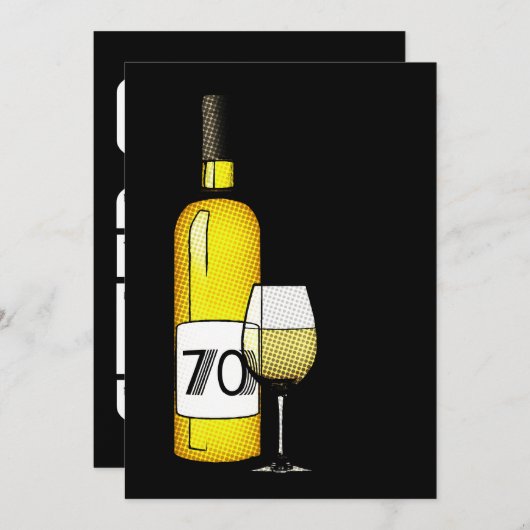 70歳の誕生日：ハーフトーンワインボトル&グラス 招待状 (正面/裏面)