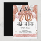 70歳の誕生日 ピンクグリッター Save the Date 招待状 (正面/裏面)