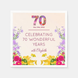 70歳の誕生日 フローラル モダン 70年間のパーティー エレガント スタンダードカクテルナプキン