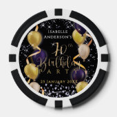 70歳の誕生日 ブラックきらめく風船 ポーカーチップ (正面)