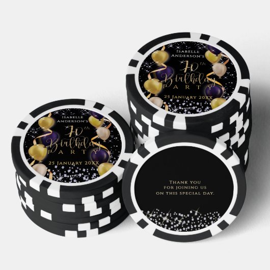 70歳の誕生日 ブラックきらめく風船 ポーカーチップ (積み重ね)