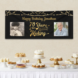 70歳の誕生日 ブラックゴールドのストリングライトの写真 横断幕