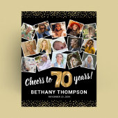 70歳の誕生日 ブラックゴールド フォト パーティー ポスター