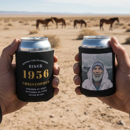 70歳の誕生日 ブラックゴールド 写真入り 缶クーラー