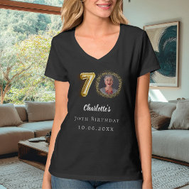 70歳の誕生日 ブラックゴールド 写真 Tシャツ