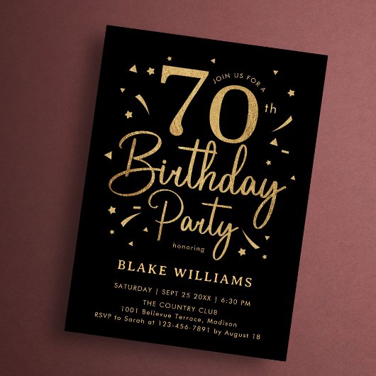 70歳の誕生日 ブラックゴールド 招待状