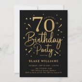 70歳の誕生日 ブラックゴールド 招待状 (正面)
