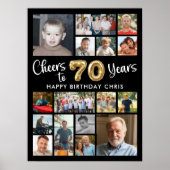 70歳の誕生日 ブラックゴールド 16枚の写真 これまでの年におめでとう ポスター (正面)