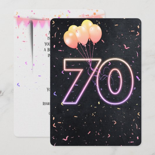 70歳の誕生日 ブラック招待状ネオンサイン 招待状 (正面/裏面)