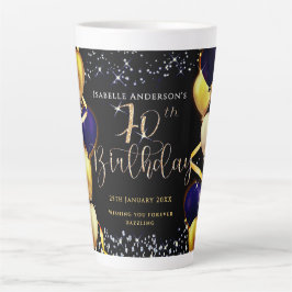 70歳の誕生日 ブラック グリッター バルーン カフェラテマグ
