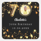 70歳の誕生日 ブラック ゴールド スターズ フォト スクエアシール (正面)