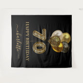 70歳の誕生日 ブラック ゴールド レオパード 名前 スクリプト タペストリー (正面(横))