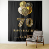 70歳の誕生日 ブラック ゴールド レオパード 名前 スクリプト タペストリー (インサイチュ)