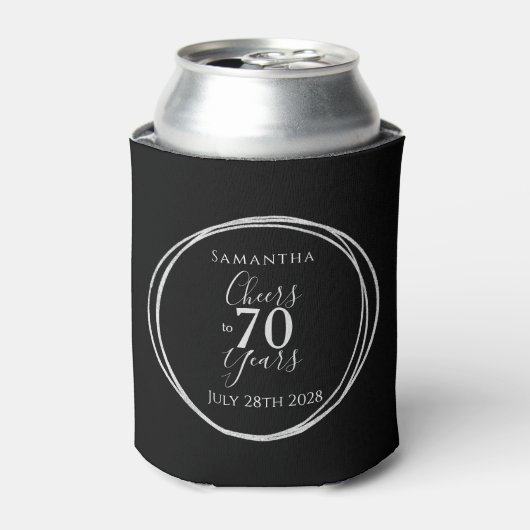 70歳の誕生日 ブラック シルバー チェアーズ 70年 缶クーラー (缶正面)