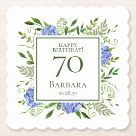 70歳の誕生日 ブルー・ハイドランジア ペーパーコースター