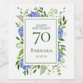 70歳の誕生日 ブルー・ハイドランジア ワインラベル (シングルラベル)