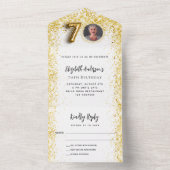 70歳の誕生日 ホワイト ゴールド フォト パーティー RSVP オールインワン招待状 (内側)