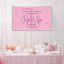70歳の誕生日 モダン エレガント ピンクとネイビー 横断幕