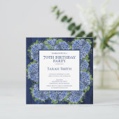 70歳の誕生日　レトロな木と青いアジサイのパーティー 招待状 (スタンド正面)