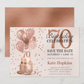 70歳の誕生日 ローズゴールドケーキ Save The Date セーブザデート (正面/裏面)
