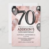 70歳の誕生日 ローズゴールド バルーン 招待状 (正面)