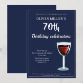 70歳の誕生日 ワインレッド ネイビーブルー パーティー 招待状 (正面/裏面)