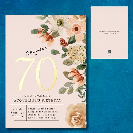 70歳の誕生日 ヴィンテージ フラワー ゴールド 箔招待状