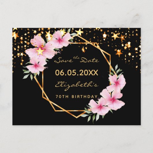 70歳の誕生日 保存日付 熱帯の黒い星たち ポストカード (正面)