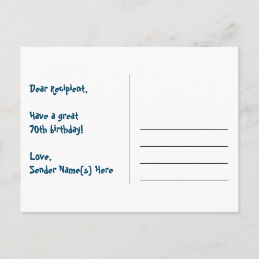 70歳の誕生日：楽しいスター柄、虹70、名前 ポストカード (裏面)