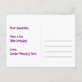 70歳の誕生日:楽しいハート柄、虹色の70 ポストカード (裏面)