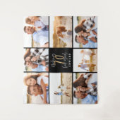 70歳の誕生日 現代のブラックとゴールドの写真コラージュ タペストリー (正面)