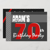 70歳の誕生日 現代風 おしゃれ 赤 白 灰 W1708 招待状 (正面/裏面)