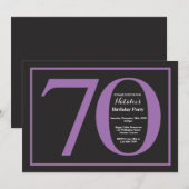 70歳の誕生日 紫と黒の黒板 招待状 (正面/裏面)