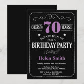 70歳の誕生日 紫と黒の黒板 招待状 (正面/裏面)