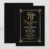 70歳の誕生日 黒と金のパーティー招待状 招待状 (正面/裏面)