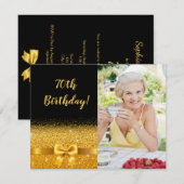 70歳の誕生日 黒金 カスタム フォト エレガント 招待状 (正面/裏面)