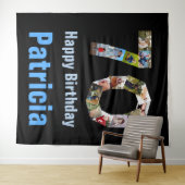 70歳の誕生日 15枚の写真 数字70のカラーコラージュ背景 タペストリー (インサイチュ(横))