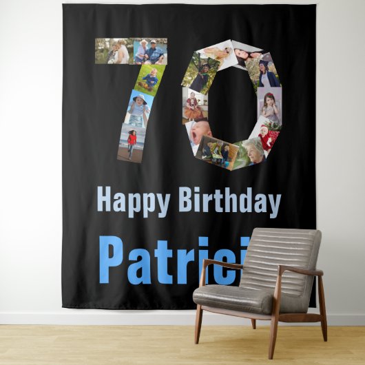 70歳の誕生日 15枚の写真 数字70 コラージュ 背景 タペストリー (インサイチュ)