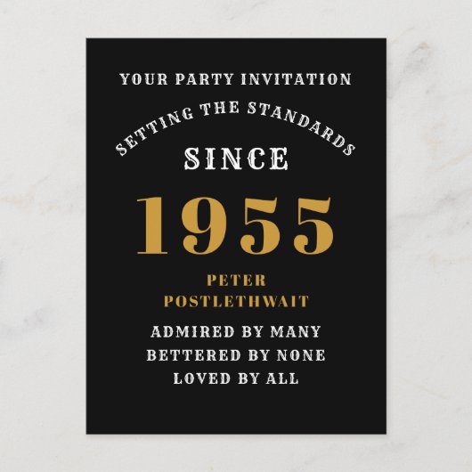 70歳の誕生日 1955 ブラック ゴールド ポストカード (正面)