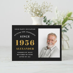 70歳の誕生日 1956 ブラックゴールド オーダーメイド フォト 招待状