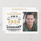 70歳の誕生日 1956 レジェンド 白と金の写真 招待状 (正面/裏面)