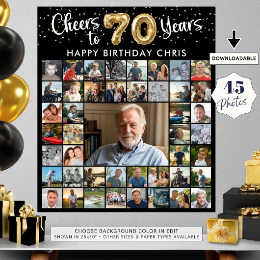 70歳の誕生日 45枚のフォトコラージュ 70年の軌跡おめでとうございます ポスター