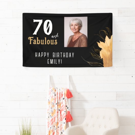 70歳の輝き ゴールドの葉の70歳の誕生日写真 横断幕 (インサイチュ)