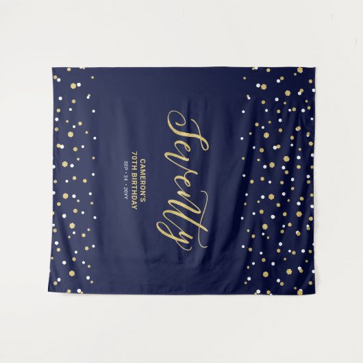 70歳の金ゴールドと海軍70歳の誕生日パーティーの背景 タペストリー (正面(横))