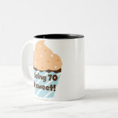 70歳は甘い誕生日Tシャツとプレゼント ツートーンマグカップ (正面左)