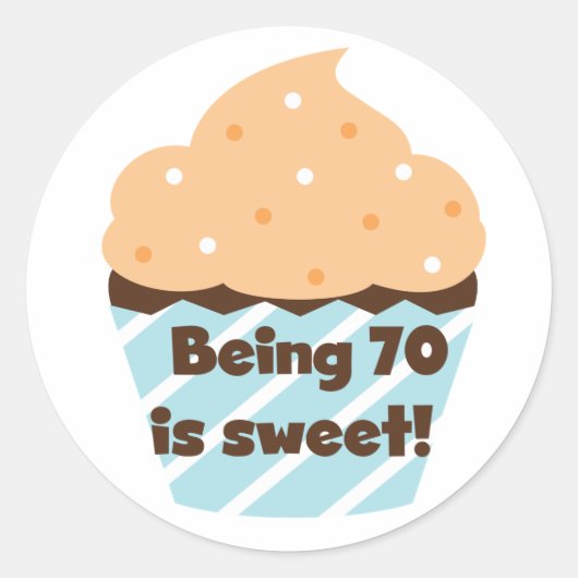 70歳は甘い誕生日Tシャツとプレゼント ラウンドシール (正面)