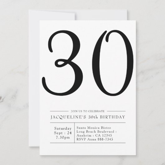 70歳エレガントの誕生日のシンプルパーティー 招待状 (正面)